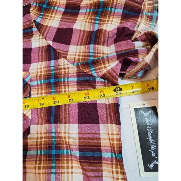 Womens Plus Size Plaid Button-Up Shirt Lace Back Size 2X Pockets - Picture 10 of 15